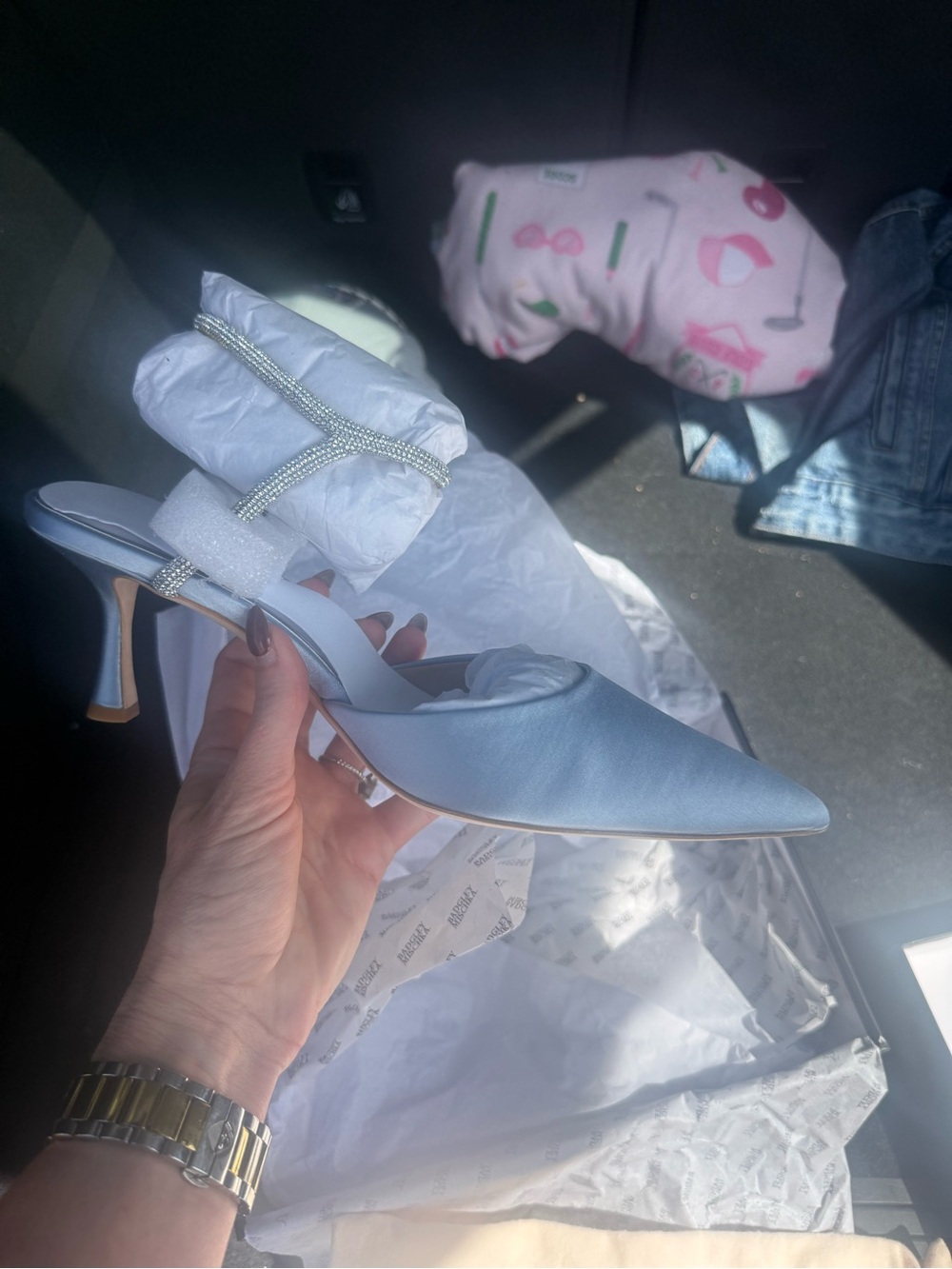 Badgley Mischka Powder Blue Satin Pointed Slingback Heel